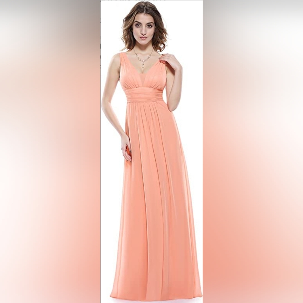 MAXI DRESS Peach, V Neck Empire Waist. Small